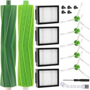 PIBONUS Borstel-reserveonderdelen voor iRobot Roomba e/i/j serie i7 + i3+ i4+ i6+ i8+ j7 E5 E6 E7 robotstofzuiger accessoires 1 set rubberen borstel, 5 randreinigingsborstels, 4 krachtige filters