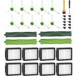 Reserveonderdelen voor Roomba E & I Serie E5 E6 i7 i7+ i3 i3+ i4 i4+ i6 i6+ j7 j7+ robotstofzuiger, accessoires, 2 set rubberen borstels, 8 filters, 10 zijborstels