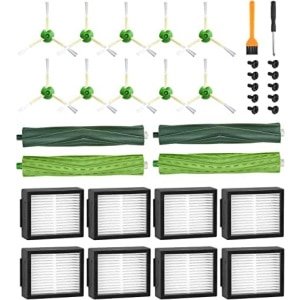 Reserveonderdelen voor Roomba E & I Serie E5 E6 i7 i7+ i3 i3+ i4 i4+ i6 i6+ j7 j7+ robotstofzuiger, accessoires, 2 set rubberen borstels, 8 filters, 10 zijborstels