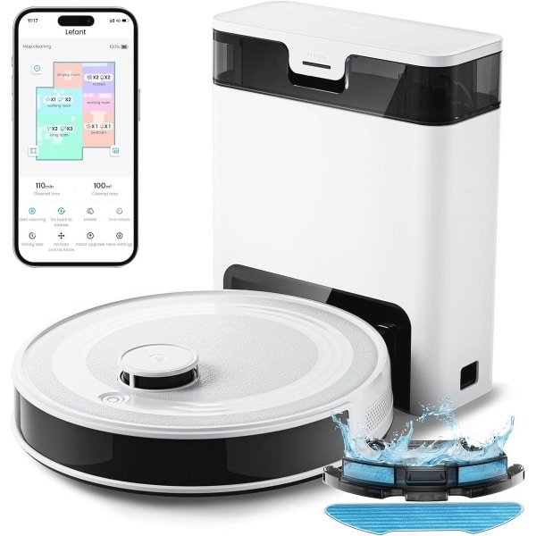 Robotstofzuiger en Vloerwisser met 5500Pa Zuigkracht en Zelf Leeg Funcie