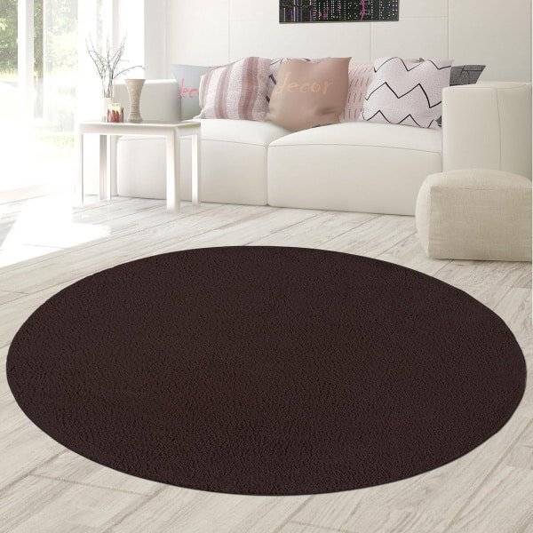 Rond hoogpolig vloerkleed bruin 120 cm - zacht & geluidsdempend - geschikt voor vloerverwarming en robotstofzuiger