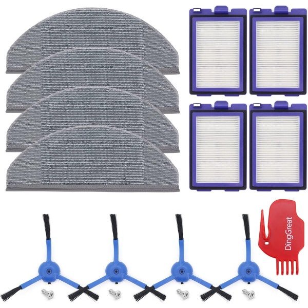 Vervangende accessoires voor Eufy RoboVac X8 Hybrid robotstofzuiger, 4 zijborstels, 4 HEPA-filters, 4 microvezel-dweildoek, 1 reinigingsborstel