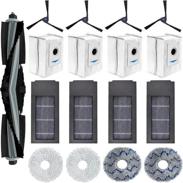 Waremax 17 stuks accessoires reserveonderdelen voor Ecovacs Deebot X2 / X2 Omni / X2 Pro / DEX86 robotstofzuiger, 1 hoofdborstel, 4 zijborstels, 4 HEPA-filters, 4 stofzakken, 4 schoonmaakdoeken