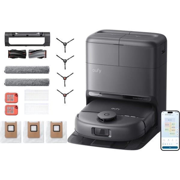 eufy Robotstofzuiger C28, HydroJet Zelfreinigende Dweil en Vervangingssets, 15.000 Pa Turbo Zuigkracht, 5-In-1 Robotstofzuiger & Dweil Voor Thuis, Anti-Klit Ontwerp, AI-Obstakelherkenning