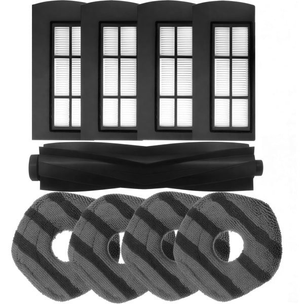 4x Filter, 4x Dweil doeken, 1x Hoofdborstel geschikt voor Eufy X9 Pro - Vervangingsset Robotstofzuiger Mop pads