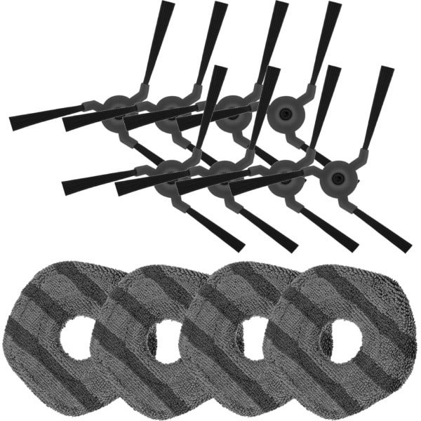 8x Zijborstel, 4x dweilpad geschikt voor Eufy X9 Pro, X10 Pro Omni Robotstofzuiger, Wasbare Microvezel Mopdoeken, Herbruikbare Accessoires Set