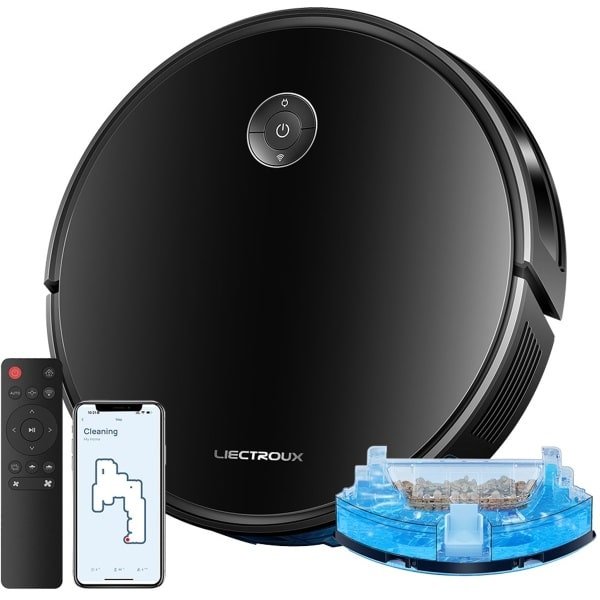 LIECTROUX C7 Robotstofzuiger met Dweilfunctie 2-in-1, 6000Pa Sterke Zuigkracht, WiFi/App & Afstandsbediening, Compatibel met Alexa en Google Assistant, Geschikt voor Dierenharen, Tapijt en Harde Vloeren