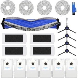 Vervangingsonderdelen geschikt voor robotstofzuigers: 1 hoofdborstel, 4 filters, 4 zijborstels, 4 dweilen, 6 stofzakken