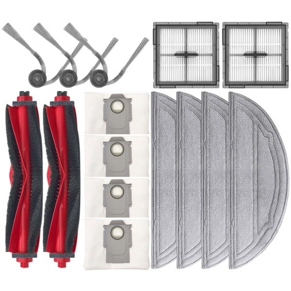 15 stuks - Stofzuiger accessoireset - geschikt voor Roborock Q10 VF+/PF Robotstofzuiger - 2 Hoofdborstel - 4 vacuümzak - 4 Dweildoek - 3 Zijborstels - 2 Filter