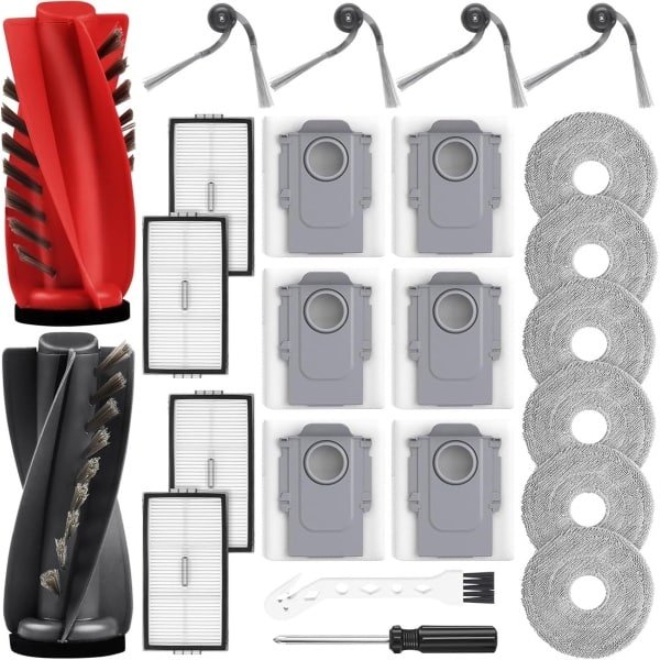 24 stuks accessoires gescht voor Roborock Saros 10R / Qrevo CurvX robotstofzuiger, 2 hoofdborstels, 6 stofzakken, 6 dweilpads, 4 HEPA-filters, 4 zijborstels, 1 reinigingsborstel, 1 schroevendraaier