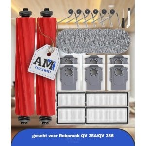 26 stuks accessoires geschikt voor Roborock QV 35A/QV 35S robotstofzuiger, 2 hoofdborstels, 6 stofzakken, 6 dweilpads, 4 HEPA-filters, 6 zijborstels, 1 reinigingsborstel, 1 schroevendraaier