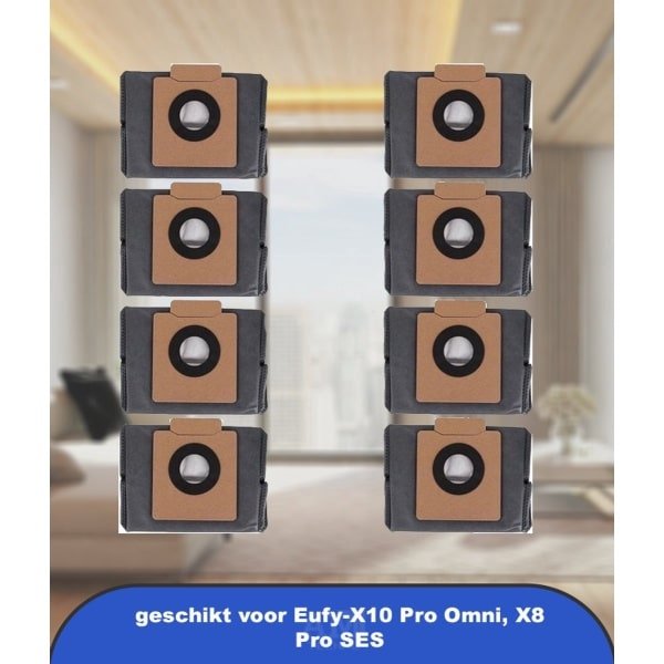 8 stuks stofzakken geschikt voor Eufy-X10 Pro Omni, X8 Pro SES robotstofzuiger, stofzak, vervanging Clean Base zak
