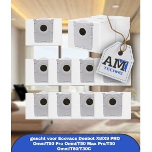Stofzuigerzak gescht voor Ecovacs Deebot X8/X9 PRO Omni/T50 Pro Omni/T50 Max Pro/T50 Omni/T80/T30C robotstofzuiger,actieve koolstofzak accessoires,10 stuks 3L capaciteit stofzuigerzakken,reserveonderdelen
