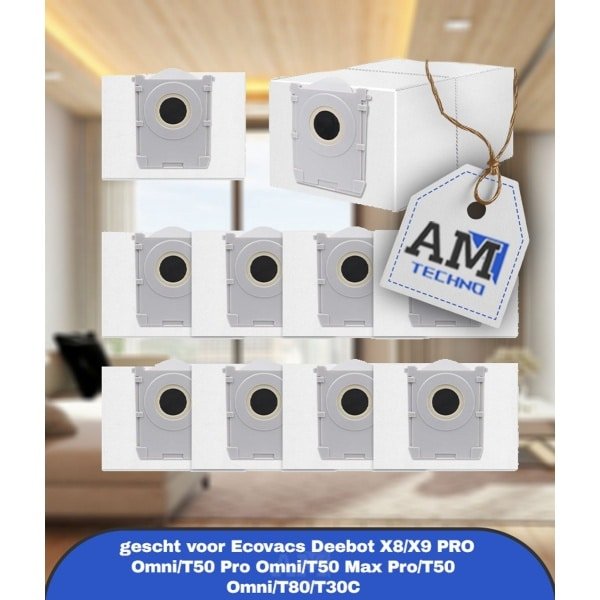 Stofzuigerzak gescht voor Ecovacs Deebot X8/X9 PRO Omni/T50 Pro Omni/T50 Max Pro/T50 Omni/T80/T30C robotstofzuiger,actieve koolstofzak accessoires,10 stuks 3L capaciteit stofzuigerzakken,reserveonderdelen